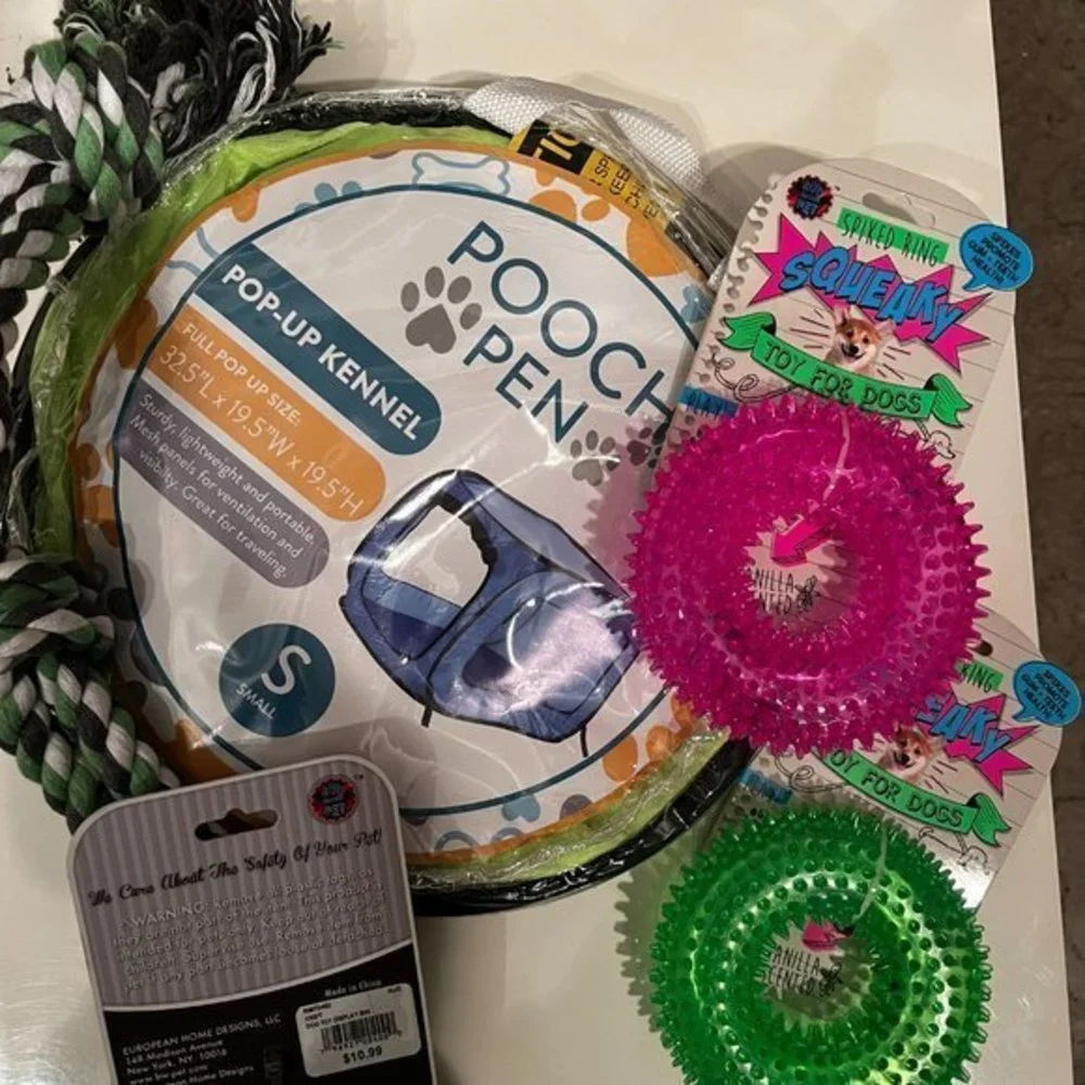 Pooch Pen (Kennel‎ that Pops Up), 2 Squeaky Dog Toys & Rope Toy HOST PICK!!